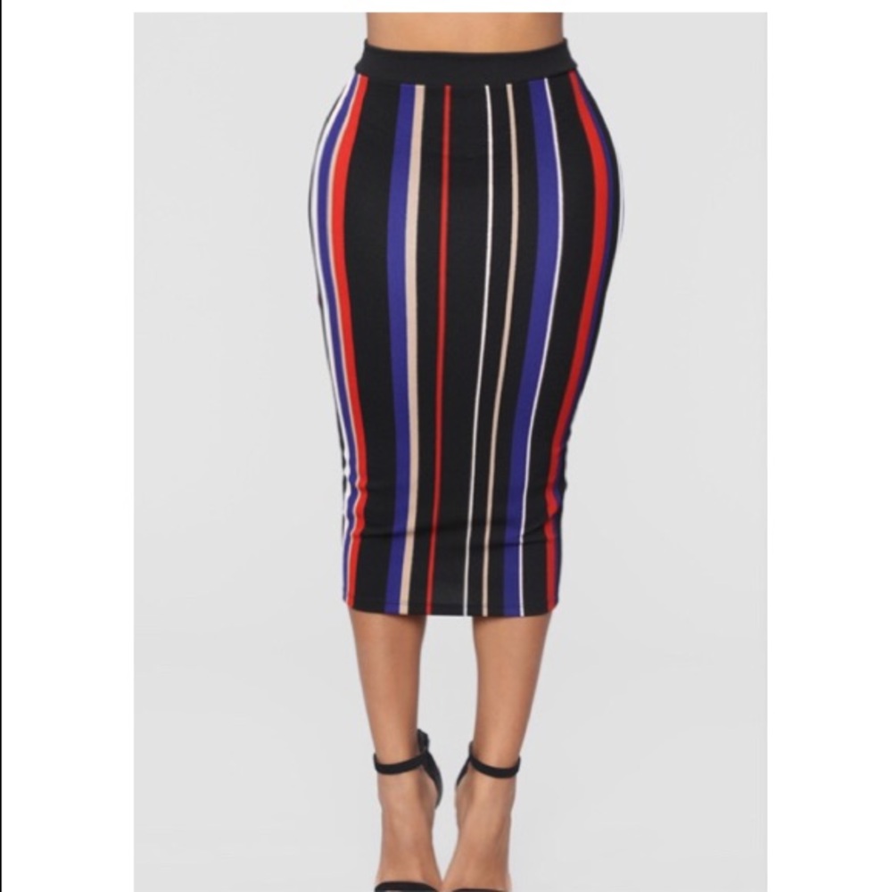 NWOT: Multi-colored Midi Striped Skirt